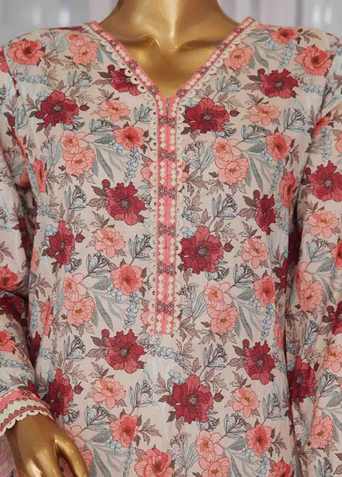 Bin Saeed Fabric - SM-744- 3 Piece Printed Stitched Suit