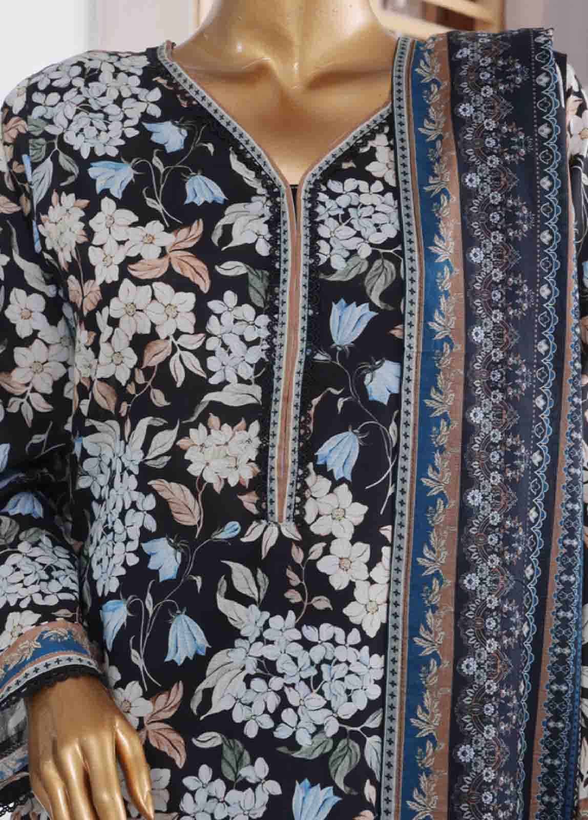 Bin Saeed Fabric - SM-746- 3 Piece Printed Stitched Suit