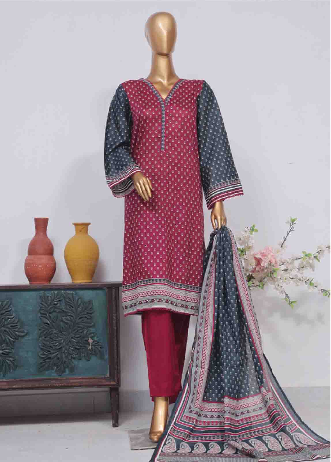 Bin Saeed Fabric - SM-751- 3 Piece Printed Stitched Suit