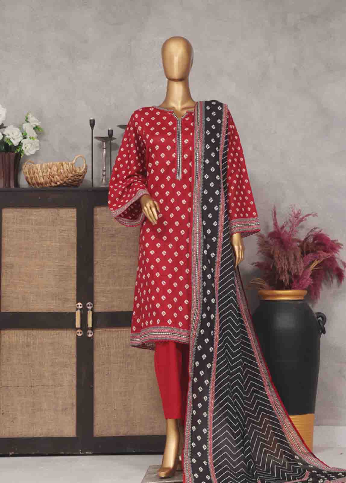 Bin Saeed Fabric - SM-754- 3 Piece Printed Stitched Suit