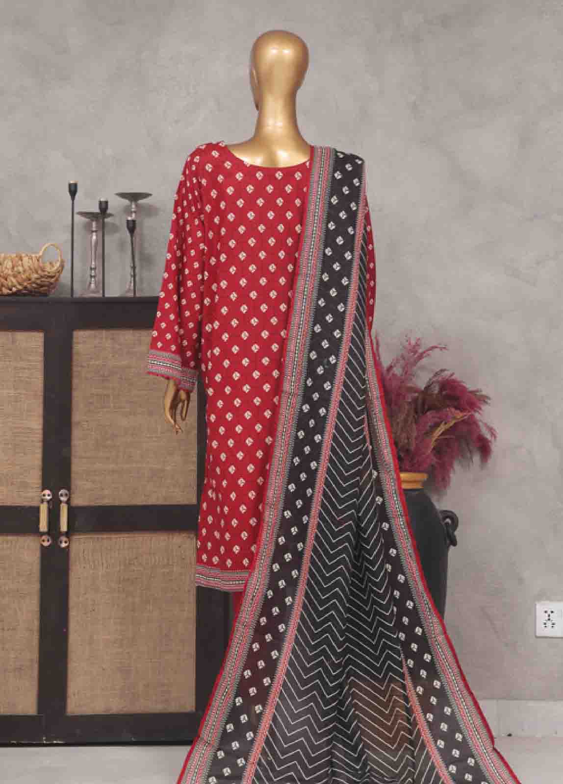 Bin Saeed Fabric - SM-754- 3 Piece Printed Stitched Suit