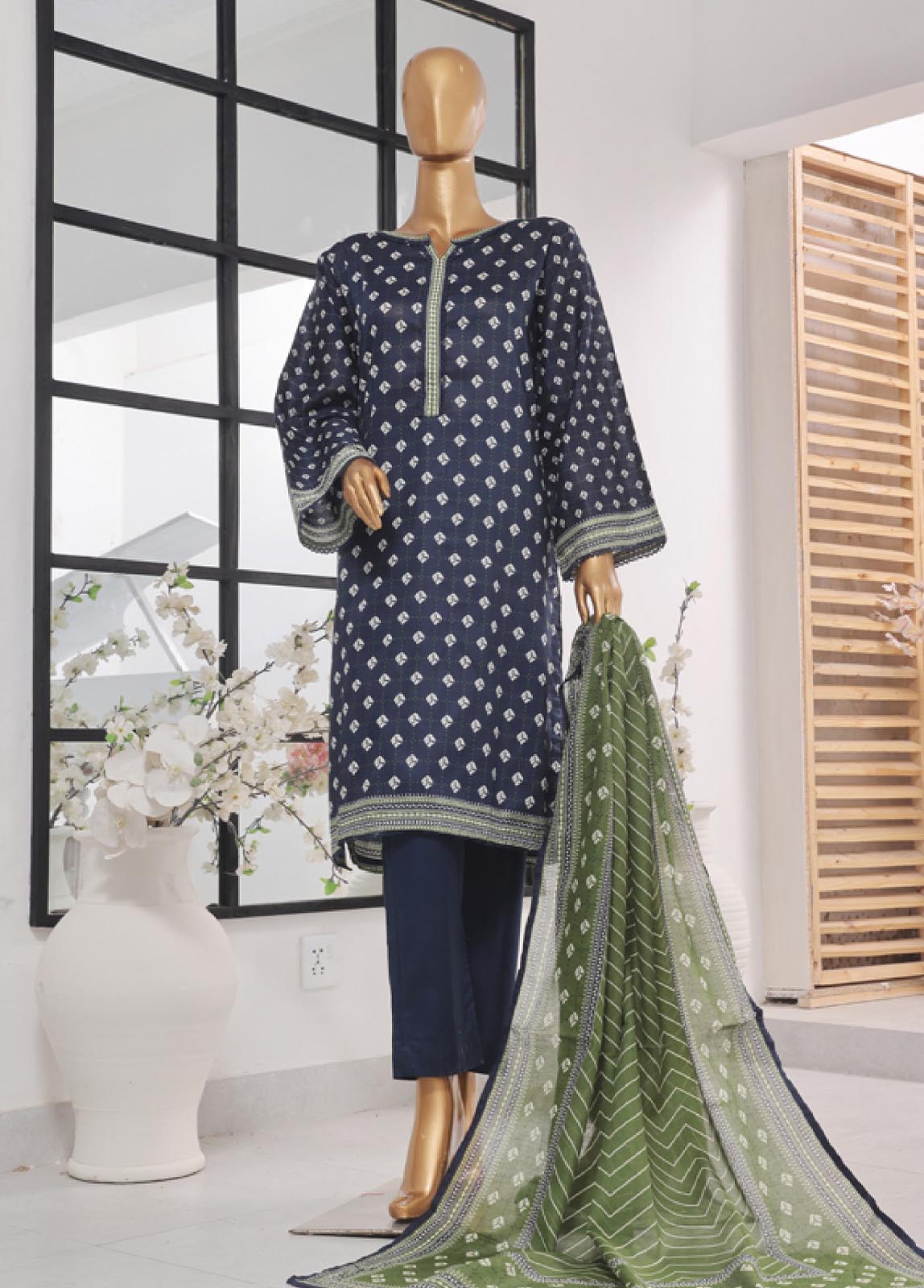 Bin Saeed Fabric - SM-755- 3 Piece Printed Stitched Suit