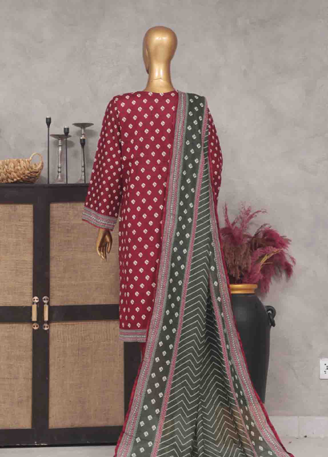 Bin Saeed Fabric - SM-756- 3 Piece Printed Stitched Suit