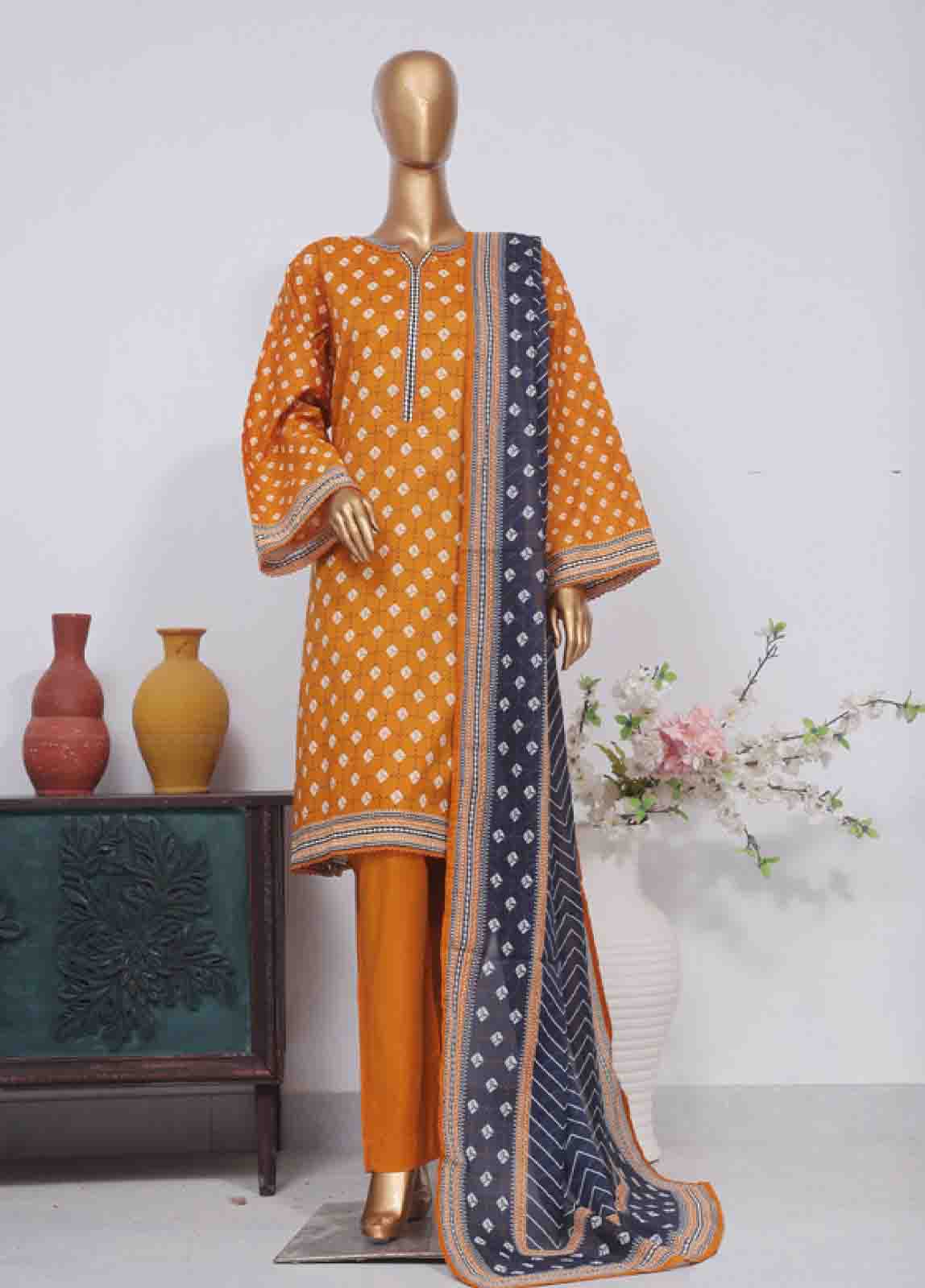 Bin Saeed Fabric - SM-757- 3 Piece Printed Stitched Suit