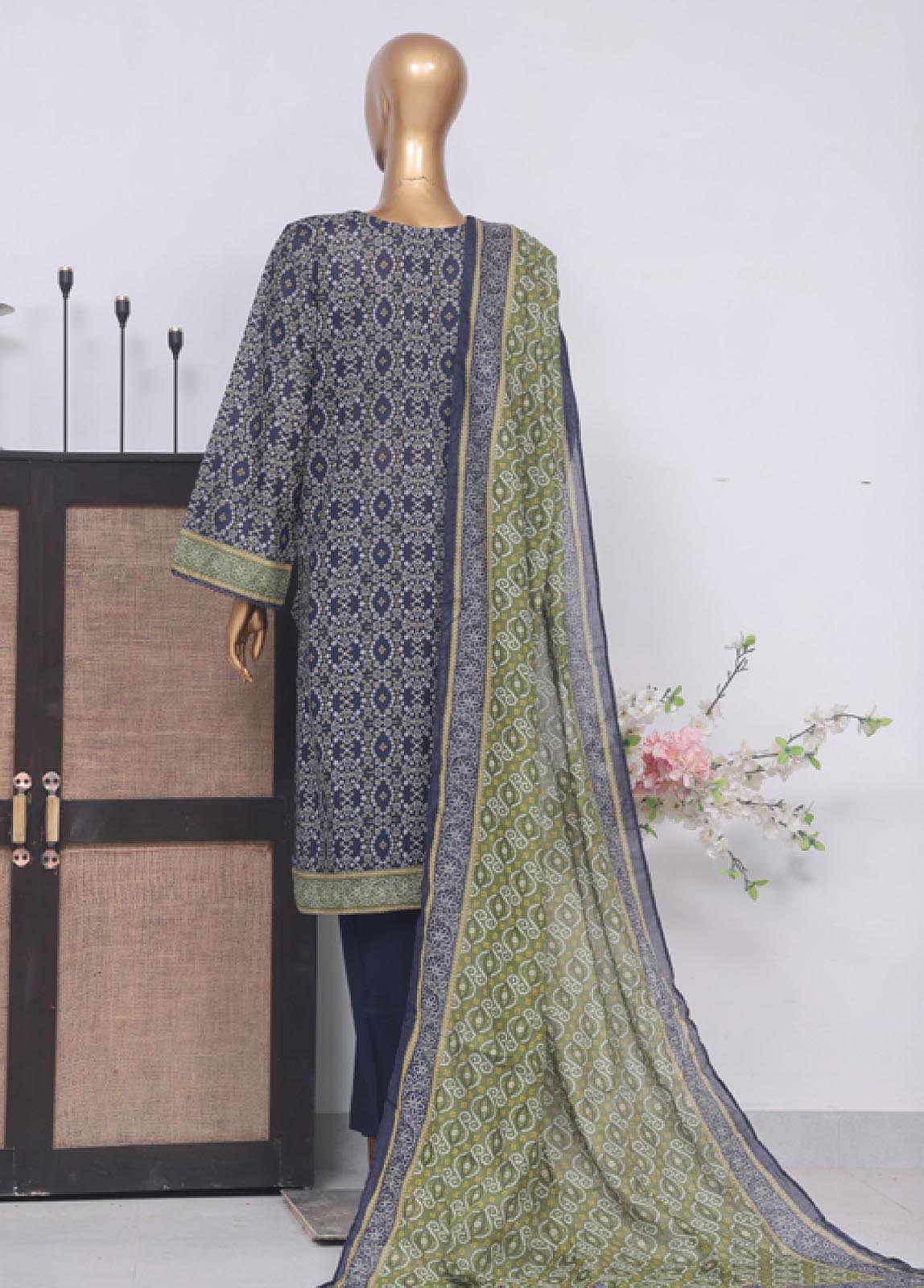 Bin Saeed Fabric - SM-759- 3 Piece Printed Stitched Suit