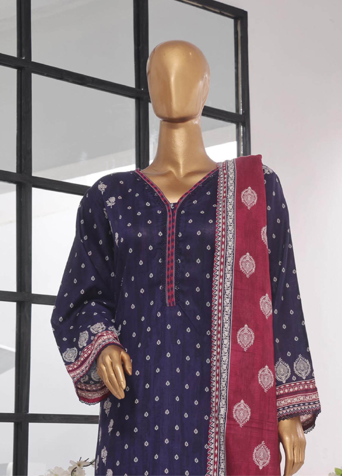 SM-761- 3 Piece Printed Stitched Suit