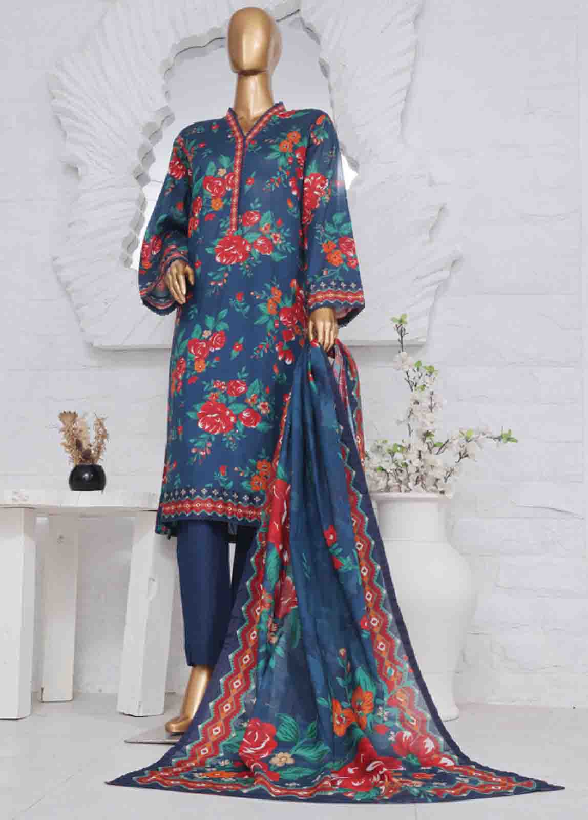Bin Saeed Fabric - SM-766- 3 Piece Printed Stitched Suit
