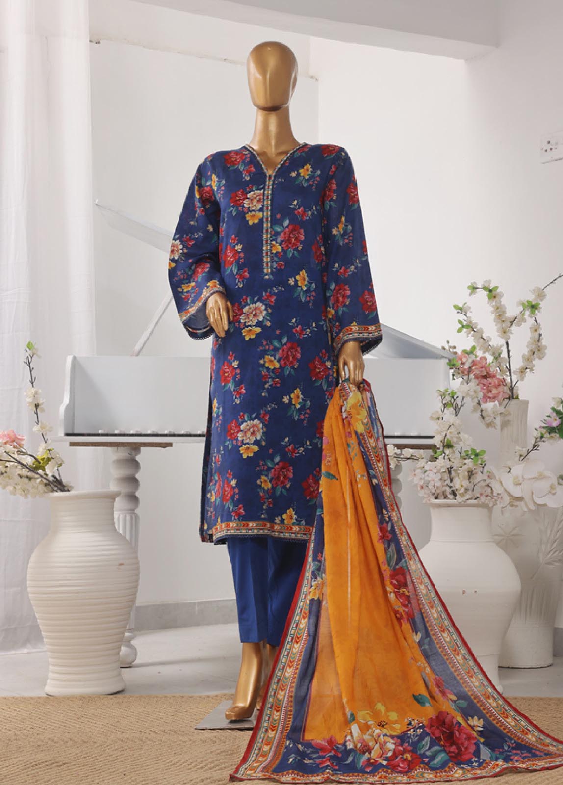 Bin Saeed Fabric - SM-768- 3 Piece Printed Stitched Suit