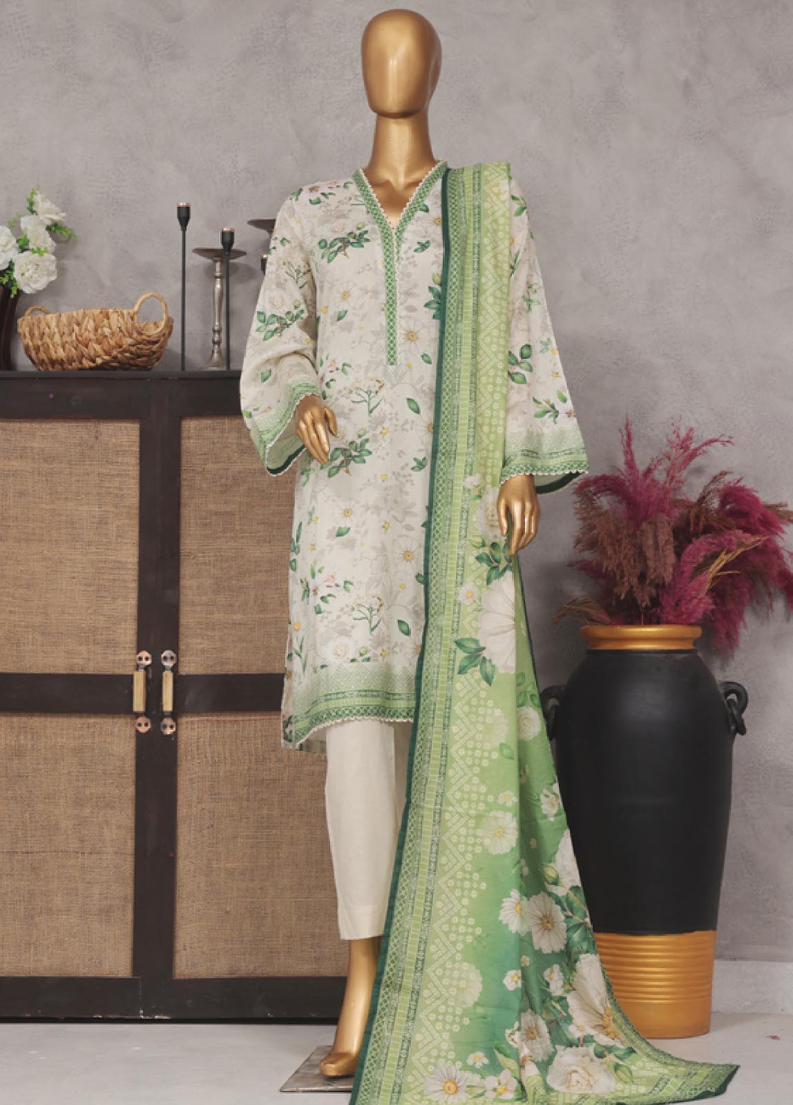 Bin Saeed Fabric - SM-770- 3 Piece Printed Stitched Suit