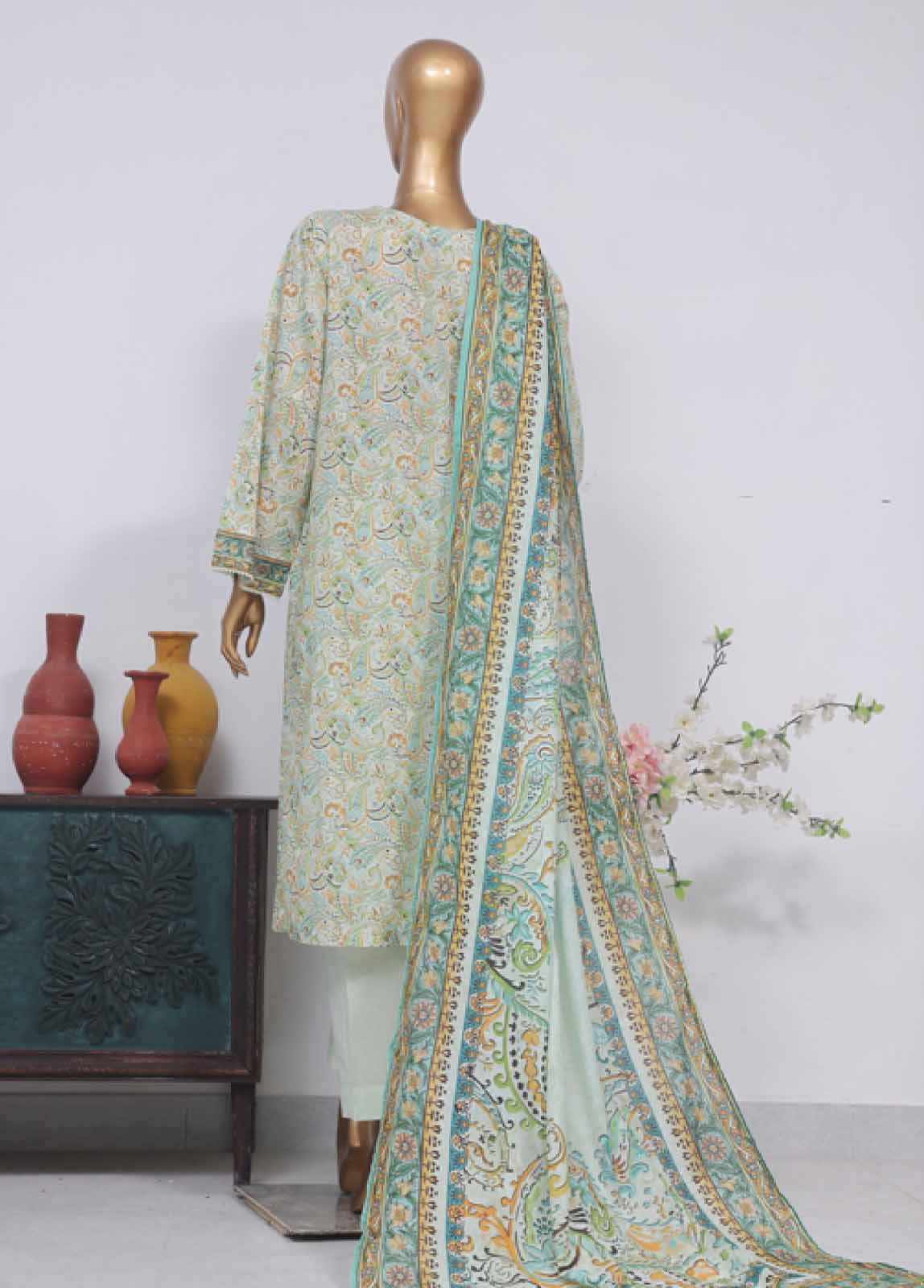 Bin Saeed Fabric - SM-771- 3 Piece Printed Stitched Suit