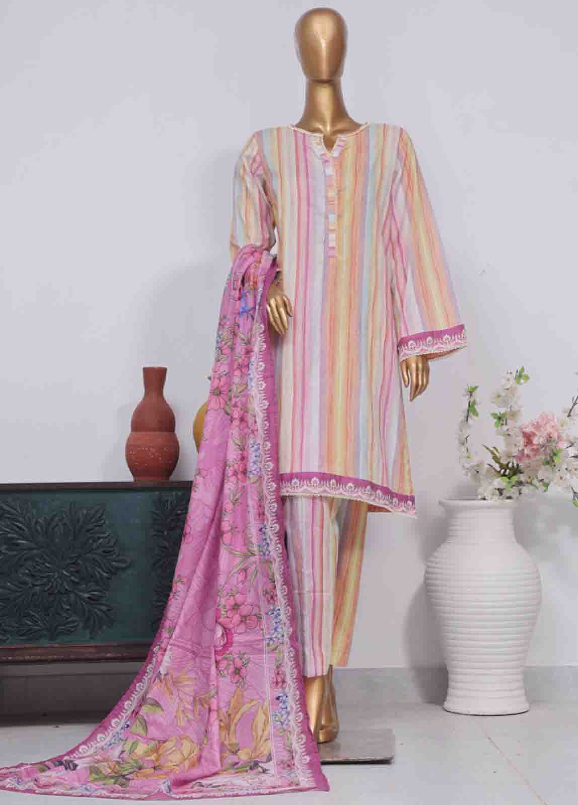Bin Saeed Fabric - SM-778- 3 Piece Printed Stitched Suit
