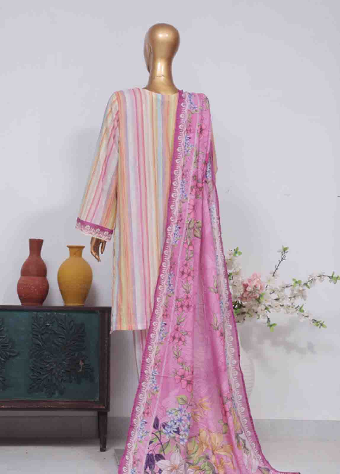 Bin Saeed Fabric - SM-778- 3 Piece Printed Stitched Suit