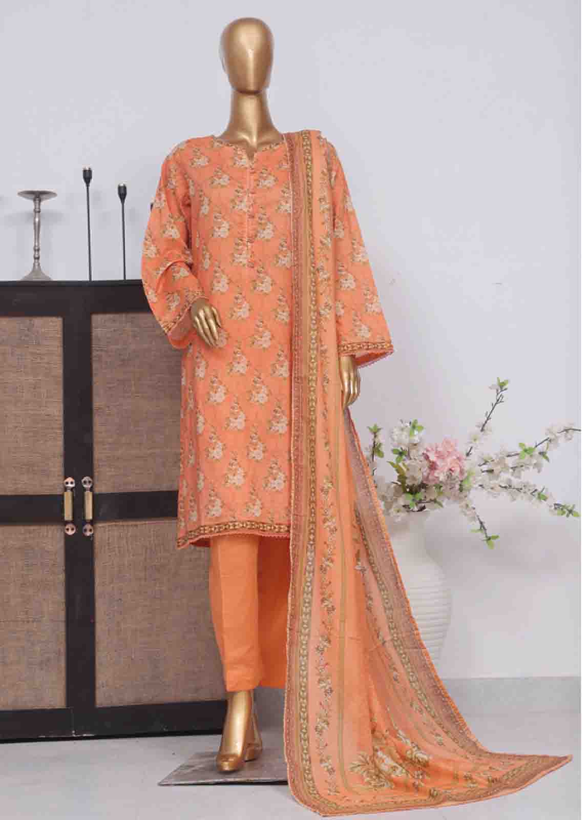 Bin Saeed Fabric - SM-784- 3 Piece Printed Stitched Suit