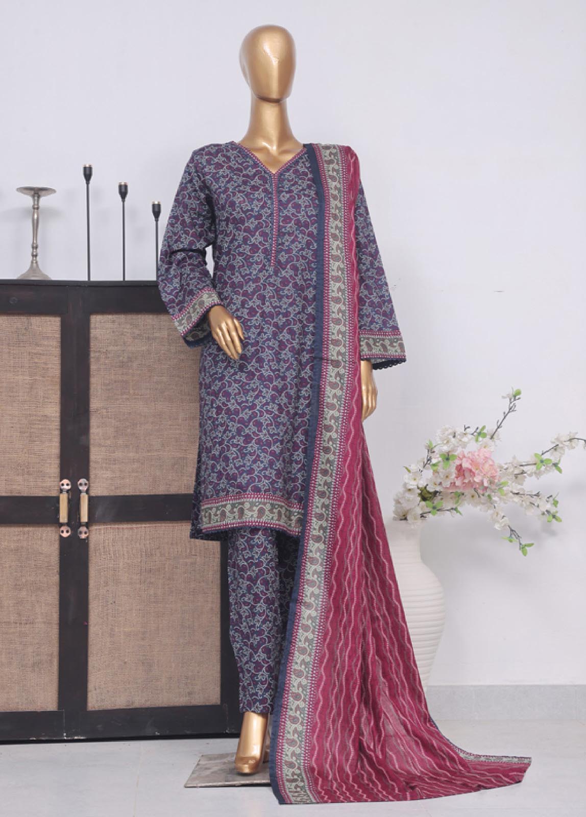 Bin Saeed Fabric - SM-788- 3 Piece Printed Stitched Suit
