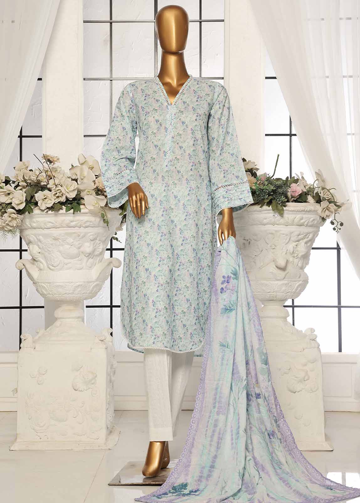 Bin Saeed Fabric - SM-98- 3 Piece Printed Stitched Suit
