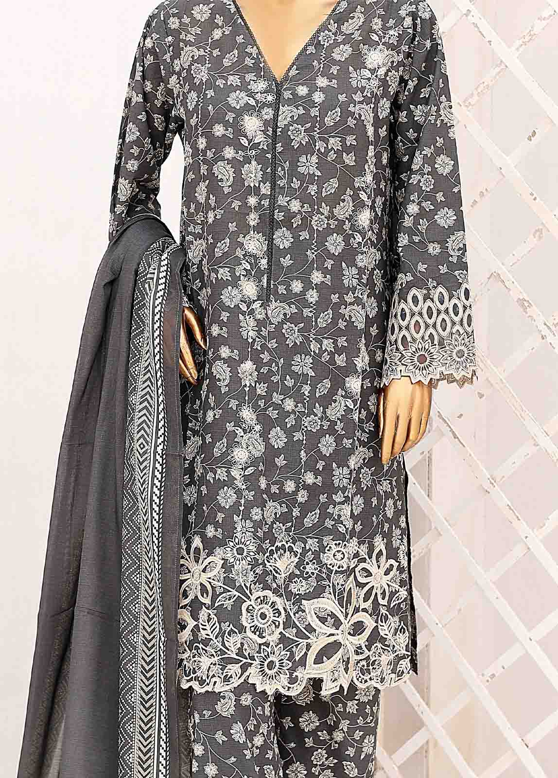 Bin Saeed Fabric - SM-CW-0142-3 Piece Cutwork Kari Stitched Suit
