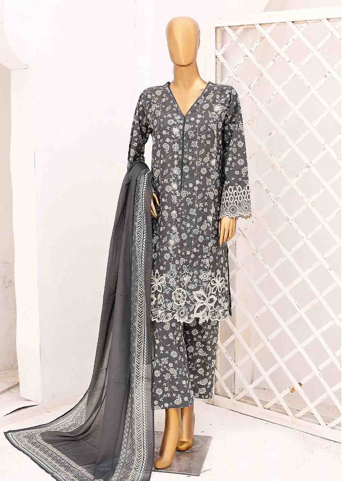 Bin Saeed Fabric - SM-CW-0142-3 Piece Cutwork Kari Stitched Suit