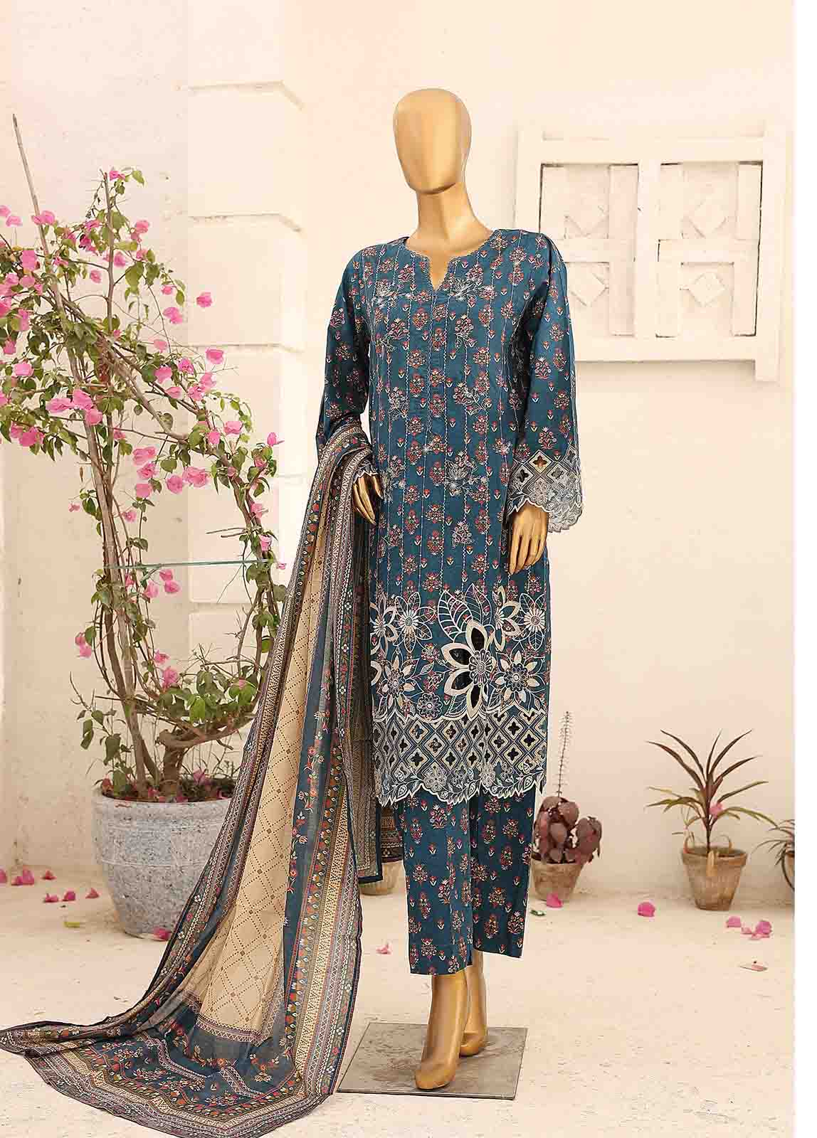Bin Saeed Fabric - SM-CW-0158-3 Piece Cutwork Kari Stitched Suit