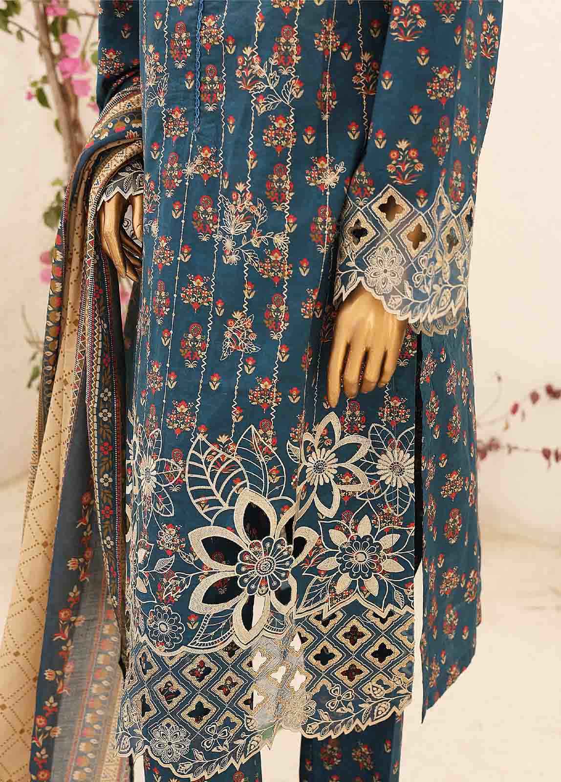 Bin Saeed Fabric - SM-CW-0158-3 Piece Cutwork Kari Stitched Suit