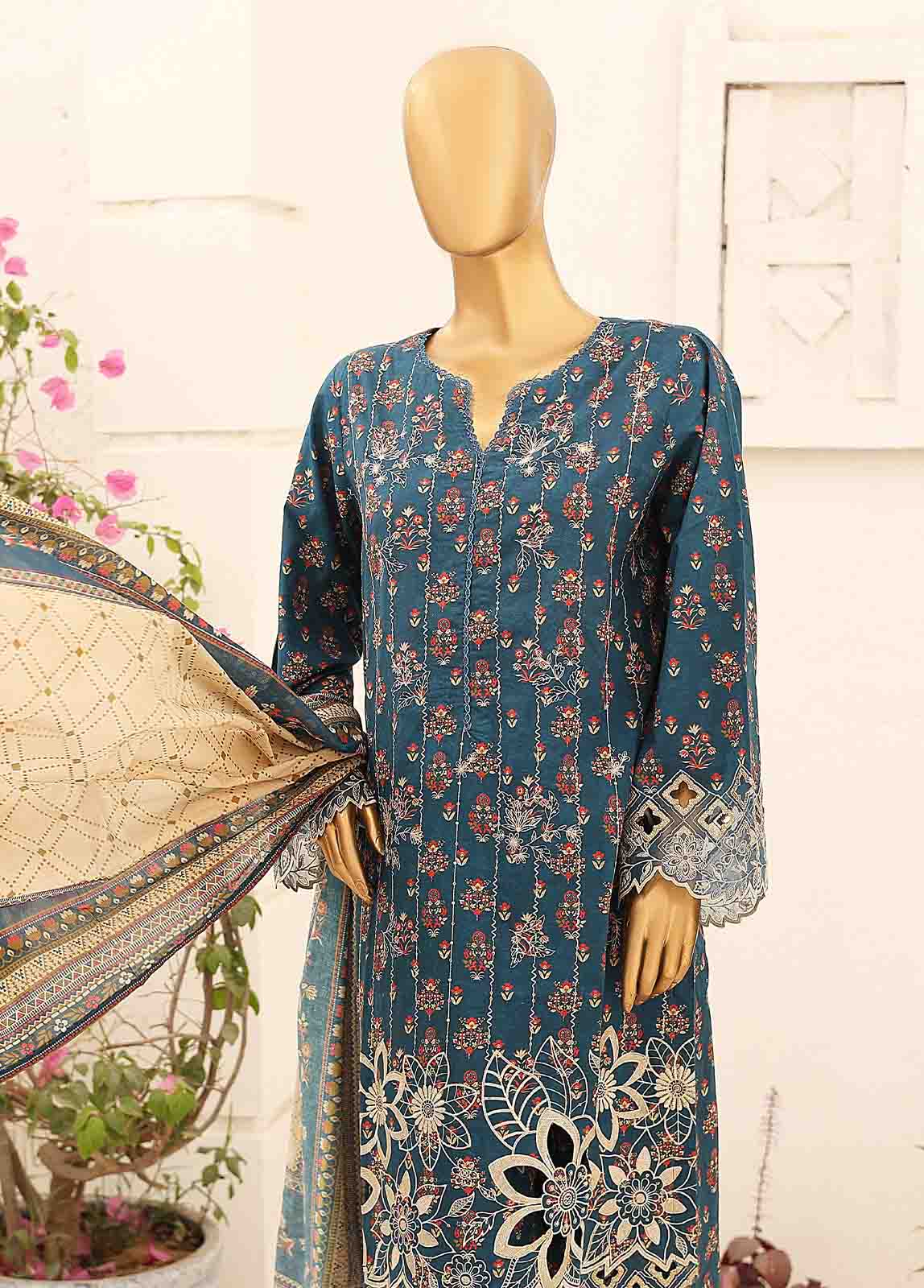 Bin Saeed Fabric - SM-CW-0158-3 Piece Cutwork Kari Stitched Suit