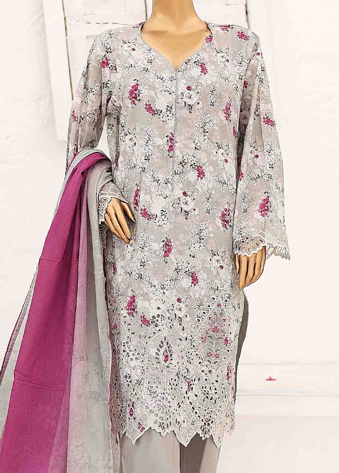Bin Saeed Fabric - SM-CW-0168-3 Piece Cutwork Kari Stitched Suit