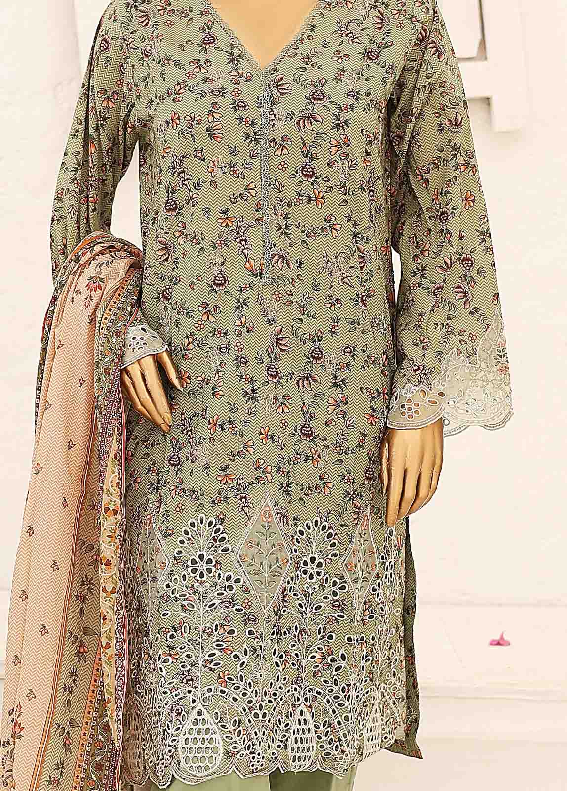 Bin Saeed Fabric - SM-CW-0187-3 Piece Cutwork Kari Stitched Suit