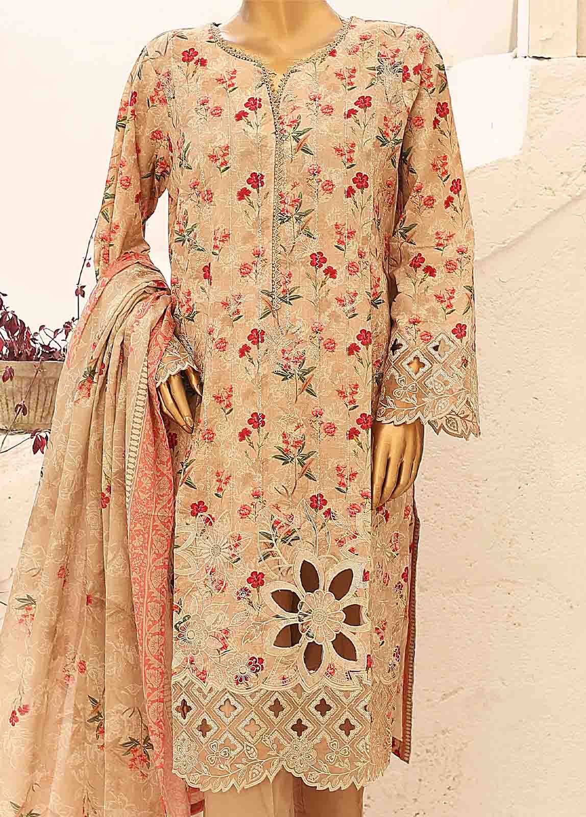 Bin Saeed Fabric - SM-CW-0192-3 Piece Cutwork Kari Stitched Suit