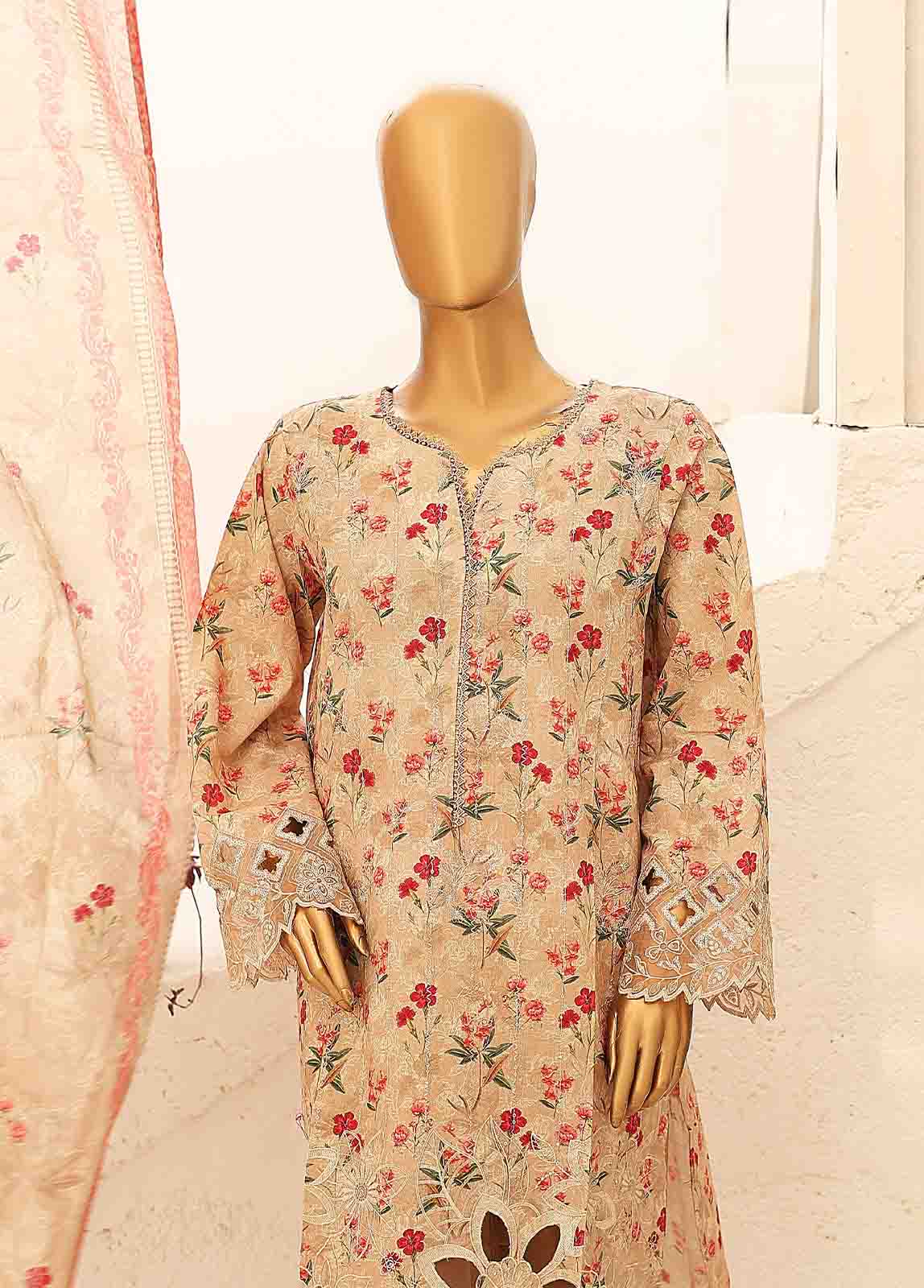 Bin Saeed Fabric - SM-CW-0192-3 Piece Cutwork Kari Stitched Suit