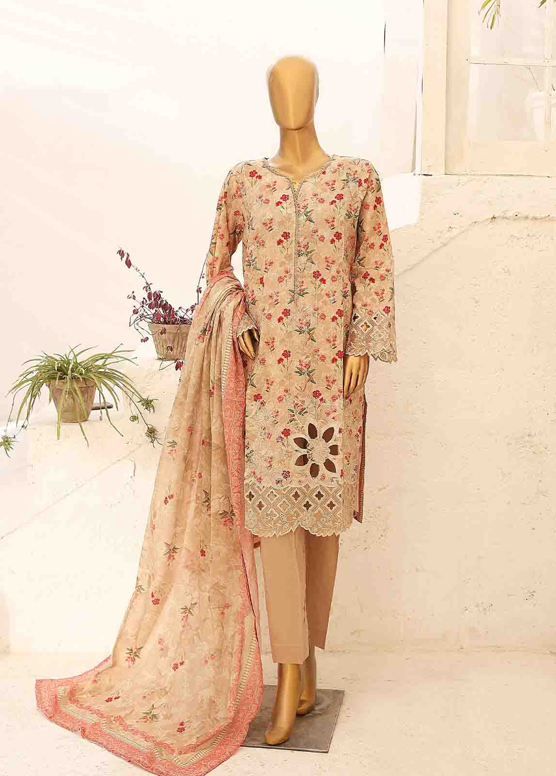 Bin Saeed Fabric - SM-CW-0192-3 Piece Cutwork Kari Stitched Suit