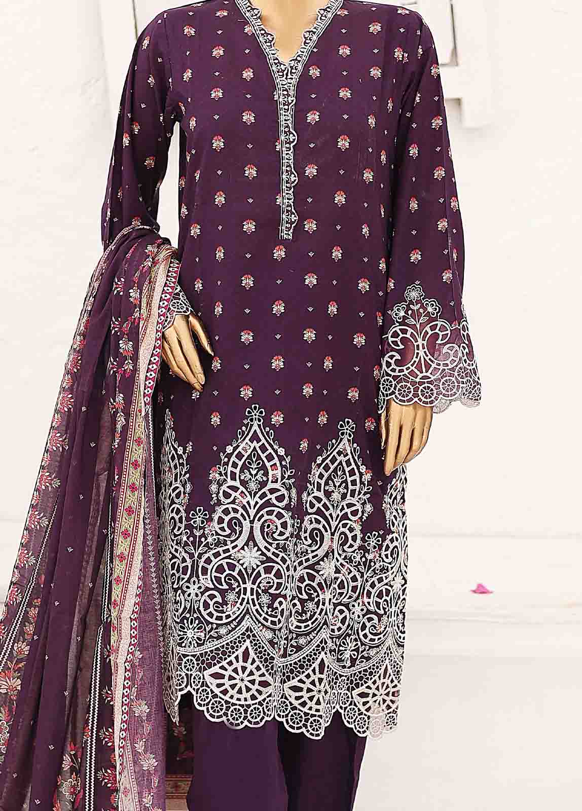 Bin Saeed Fabric - SM-CW-0194-3 Piece Cutwork Kari Stitched Suit