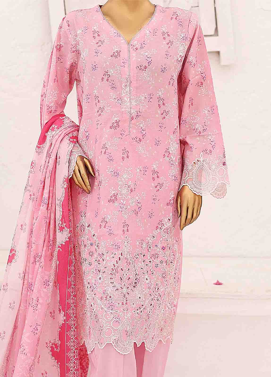 Bin Saeed Fabric - SM-CW-0198-3 Piece Cutwork Kari Stitched Suit