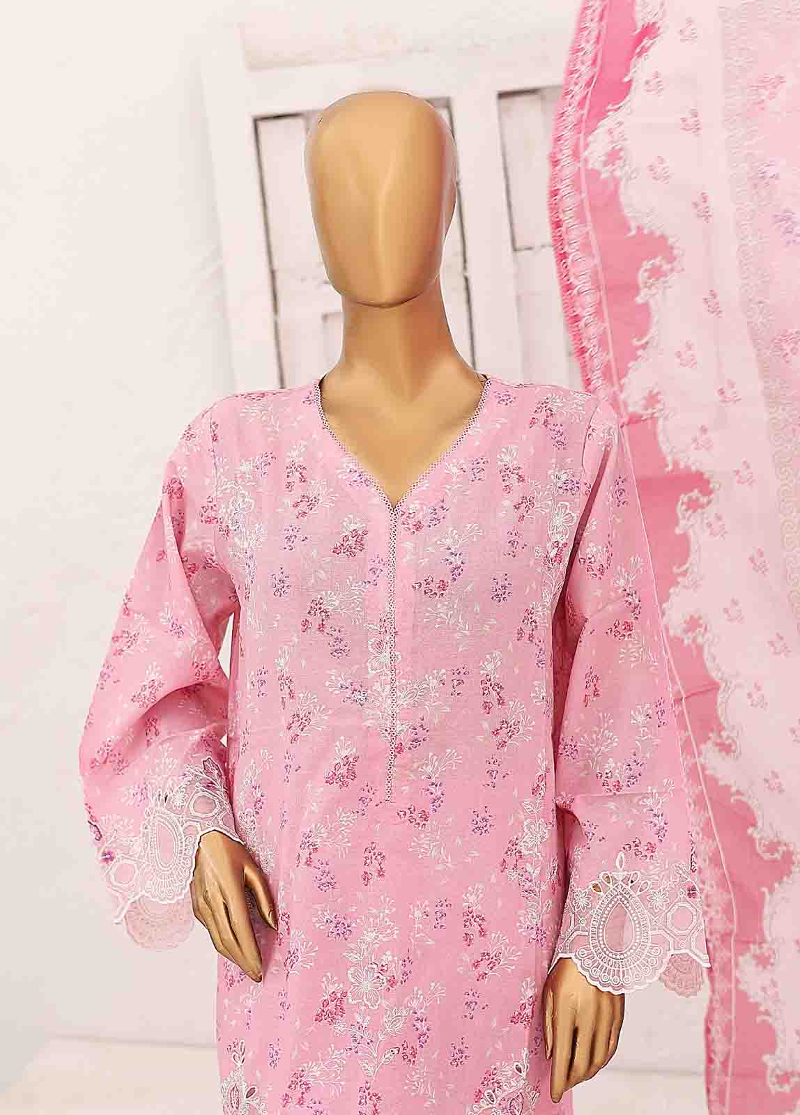 Bin Saeed Fabric - SM-CW-0198-3 Piece Cutwork Kari Stitched Suit