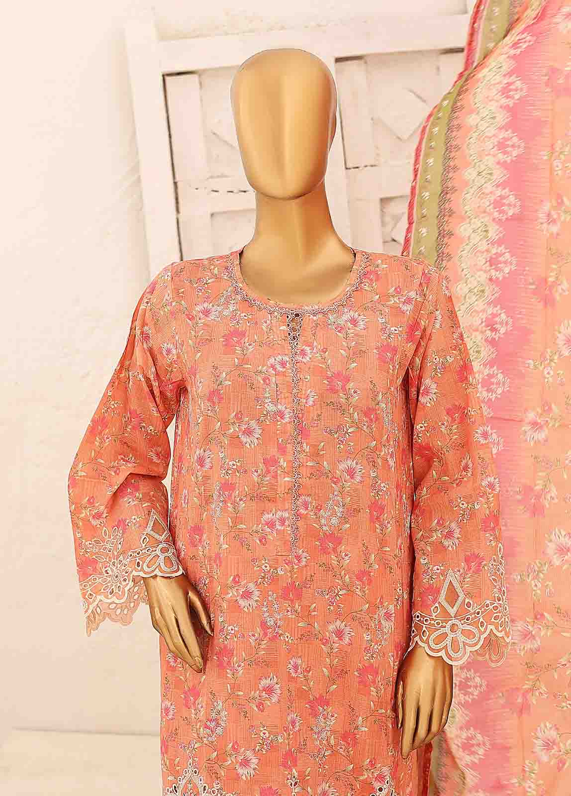 Bin Saeed Fabric - SM-CW-0412-3 Piece Cutwork Kari Stitched Suit