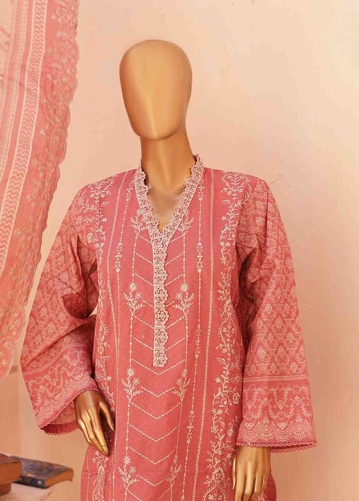 SM-ED-014 B- 3 Piece Embroidered Stitched Suit