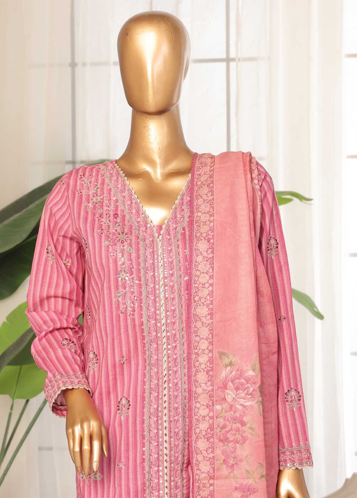 SM-EKS-002 - 3 Piece Printed Embroidered Stitched Suit