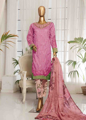 Bin Saeed Fabric - SM-EKS-002 O-B- 3 Piece Printed Embroidered Stitched Suit