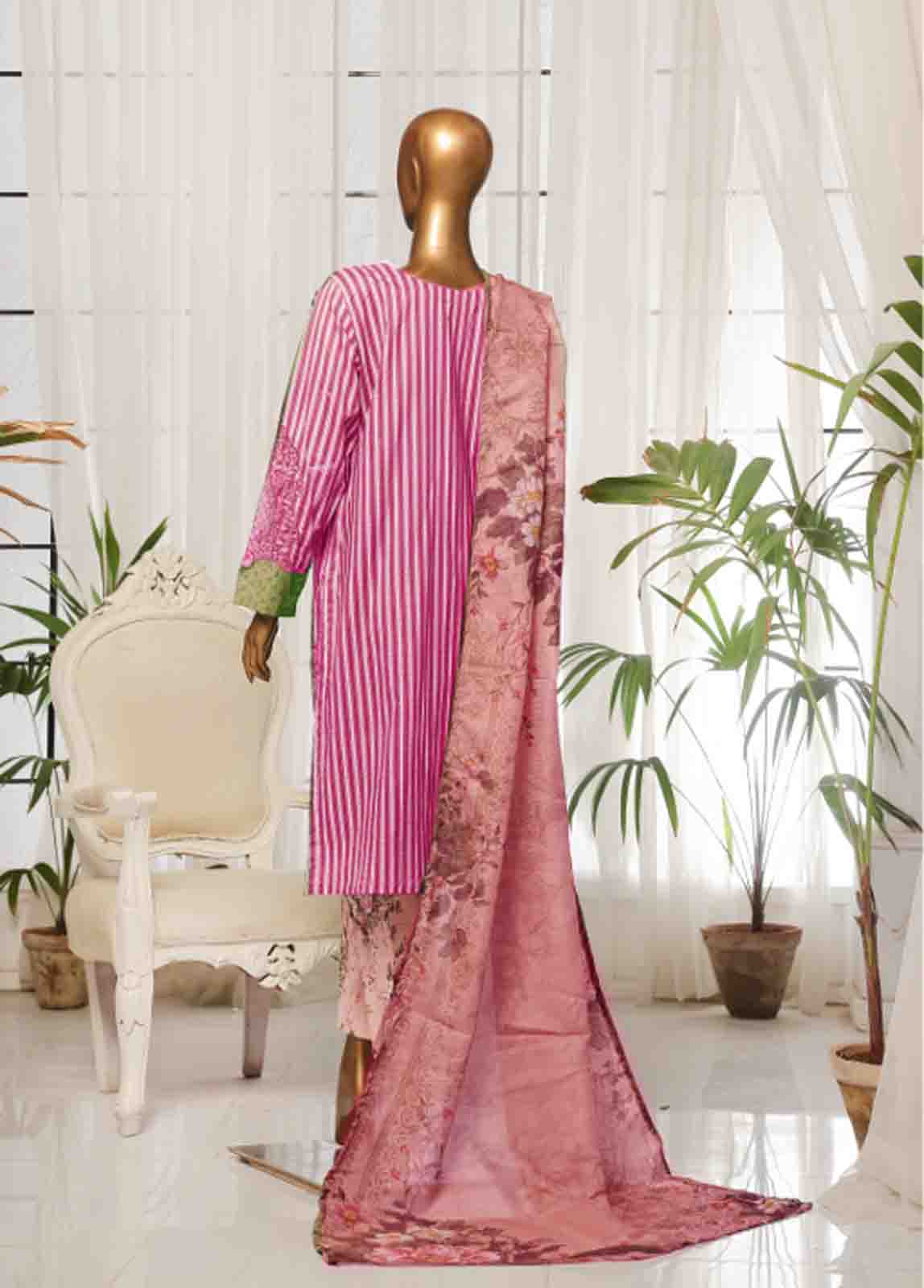 Bin Saeed Fabric - SM-EKS-002 O-B- 3 Piece Printed Embroidered Stitched Suit