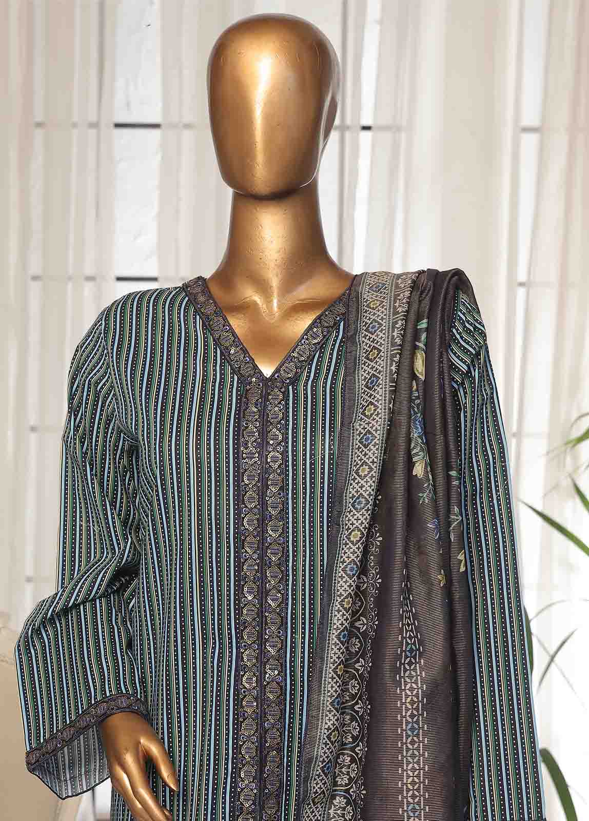 Bin Saeed Fabric - SM-EKS-004 B-B- 3 Piece Printed Embroidered Stitched Suit