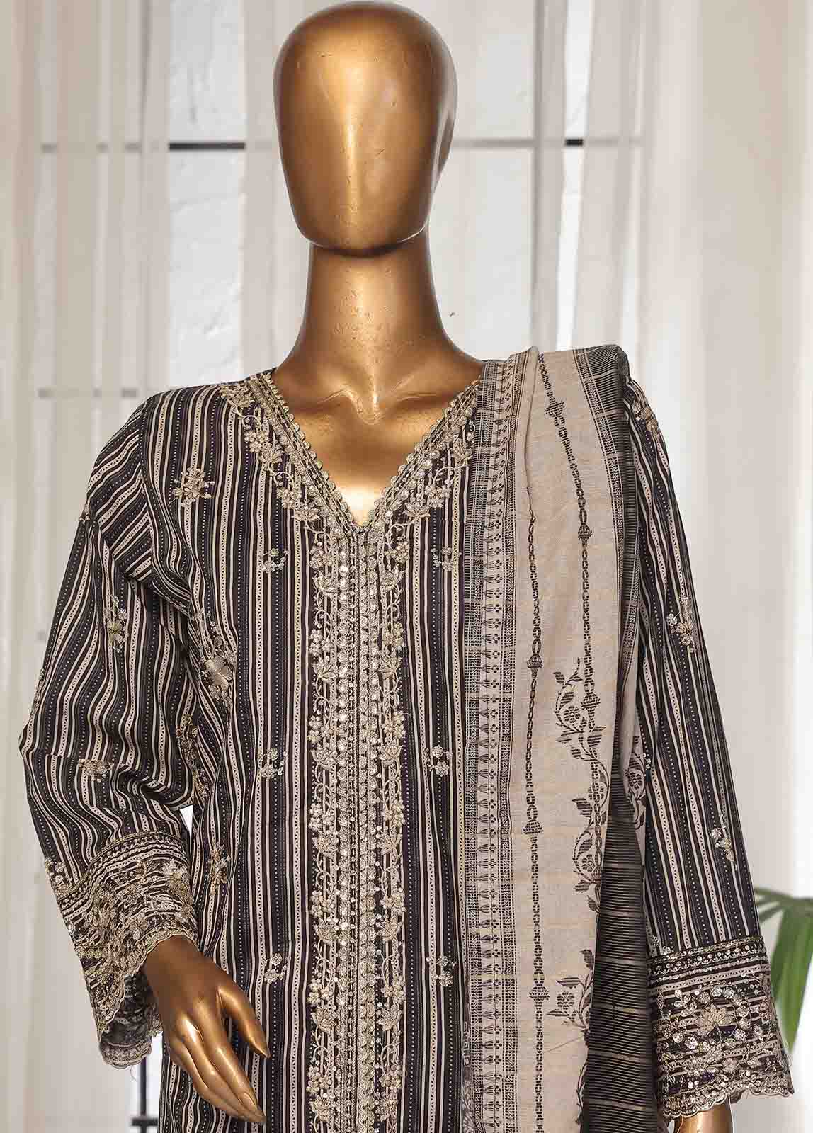 Bin Saeed Fabric - SM-EKS-007 O-B- 3 Piece Printed Embroidered Stitched Suit