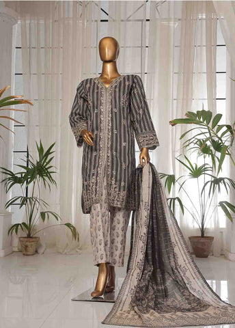Bin Saeed Fabric - SM-EKS-007 O-B- 3 Piece Printed Embroidered Stitched Suit