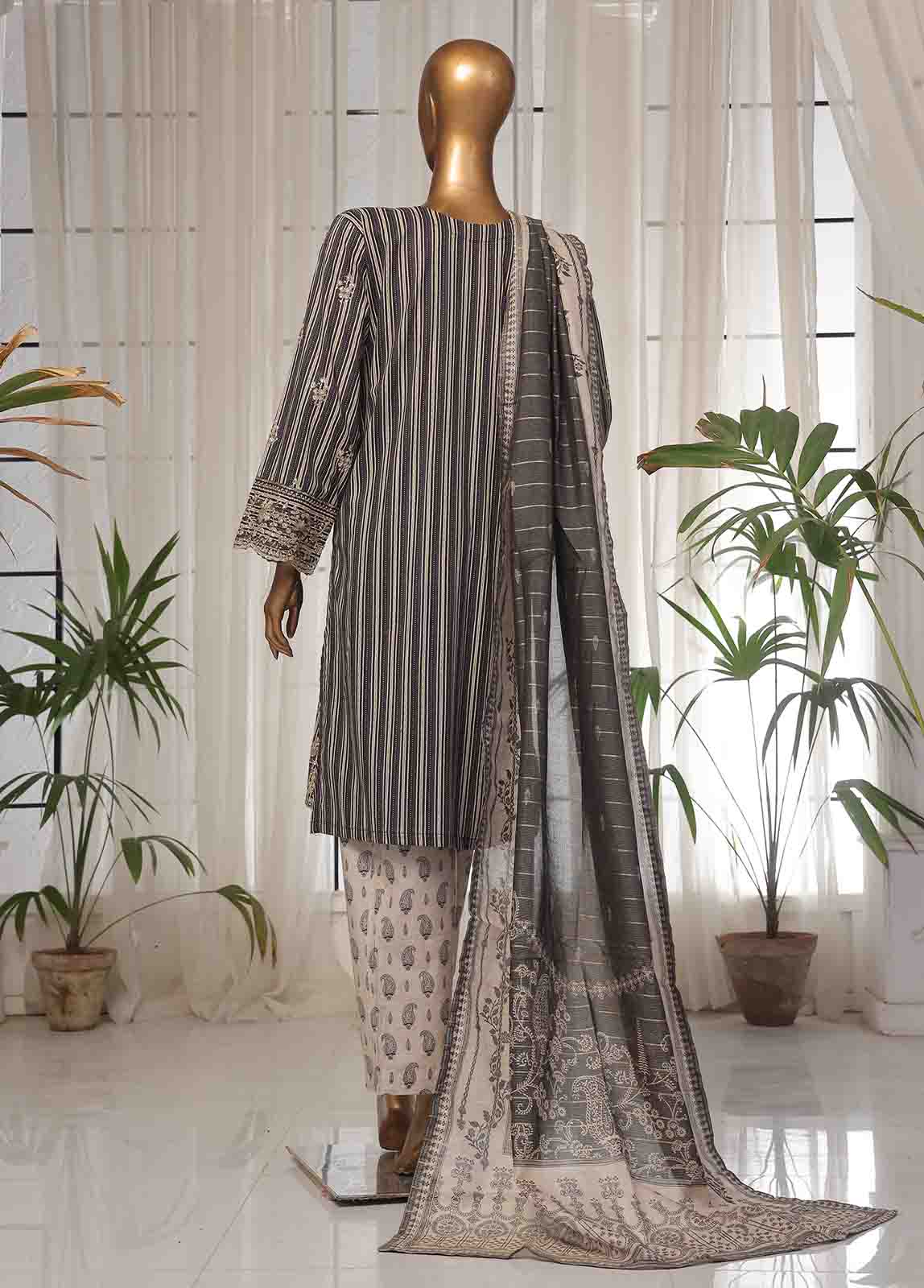 Bin Saeed Fabric - SM-EKS-007 O-B- 3 Piece Printed Embroidered Stitched Suit