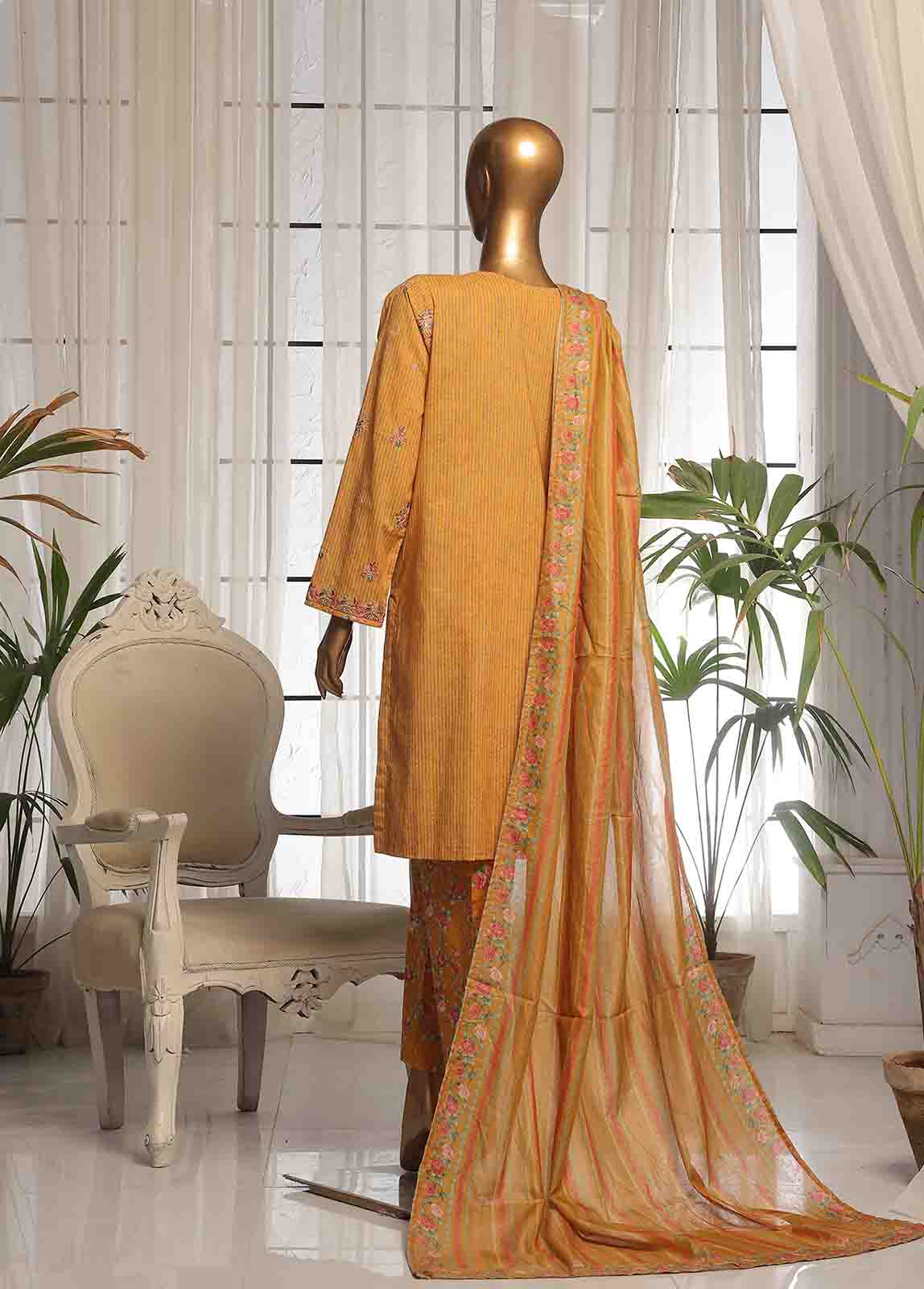 Bin Saeed Fabric - SM-EKS-010 O-B- 3 Piece Printed Embroidered Stitched Suit