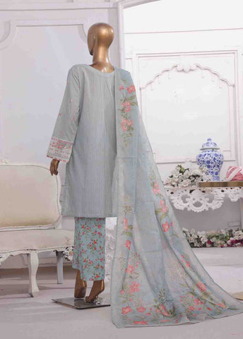 SM-EKS-011 O-A- 3 Piece Printed Embroidered Stitched Suit