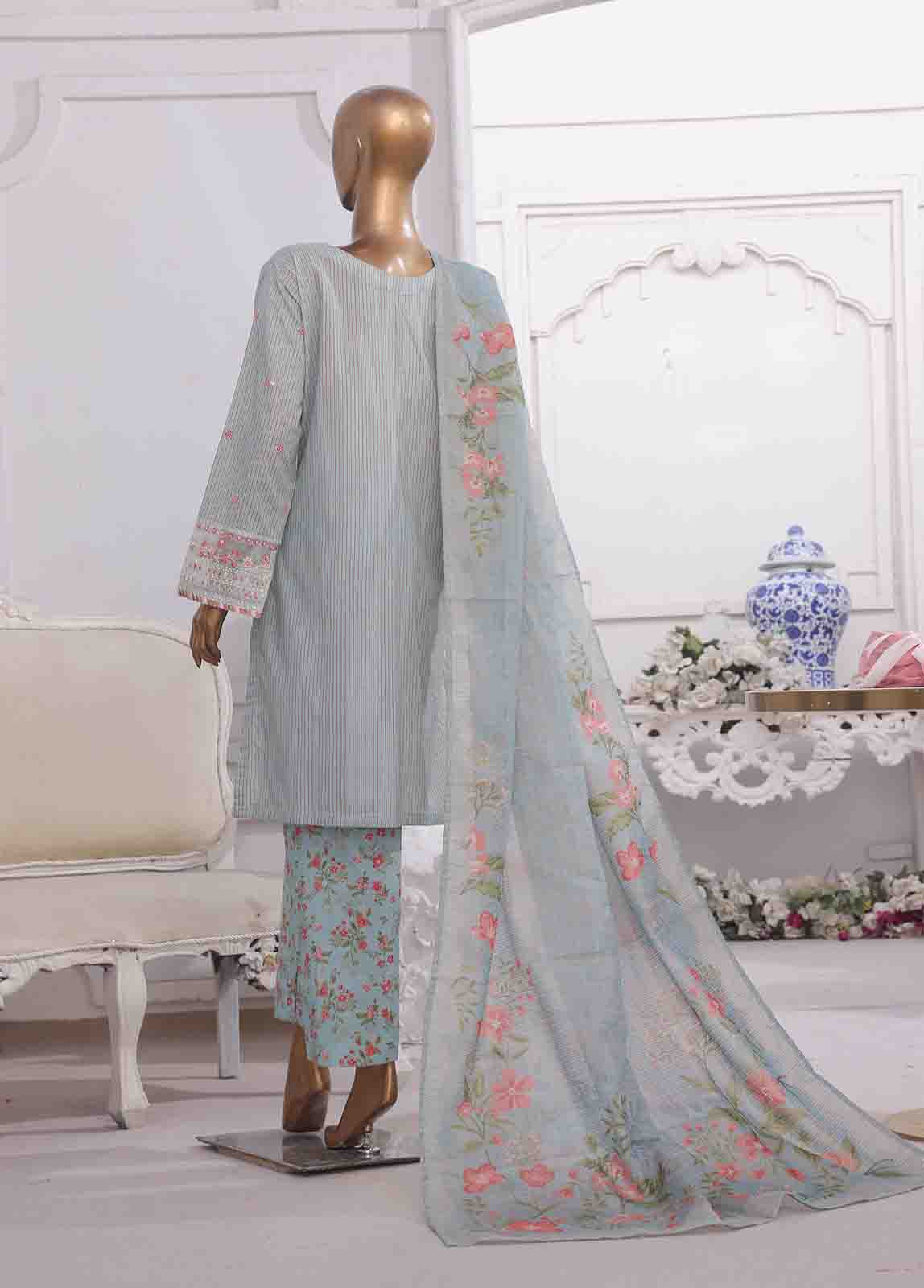 Bin Saeed Fabric - SM-EKS-011 O-A- 3 Piece Printed Embroidered Stitched Suit