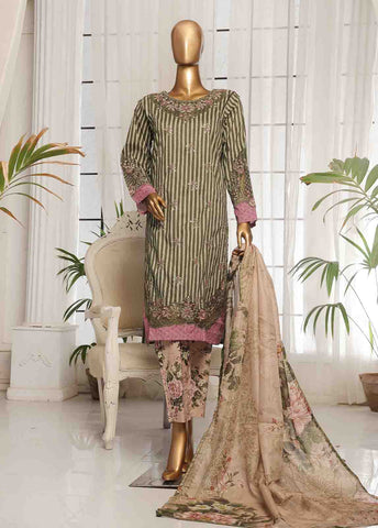 SM-EKS-012 O-B- 3 Piece Printed Embroidered Stitched Suit