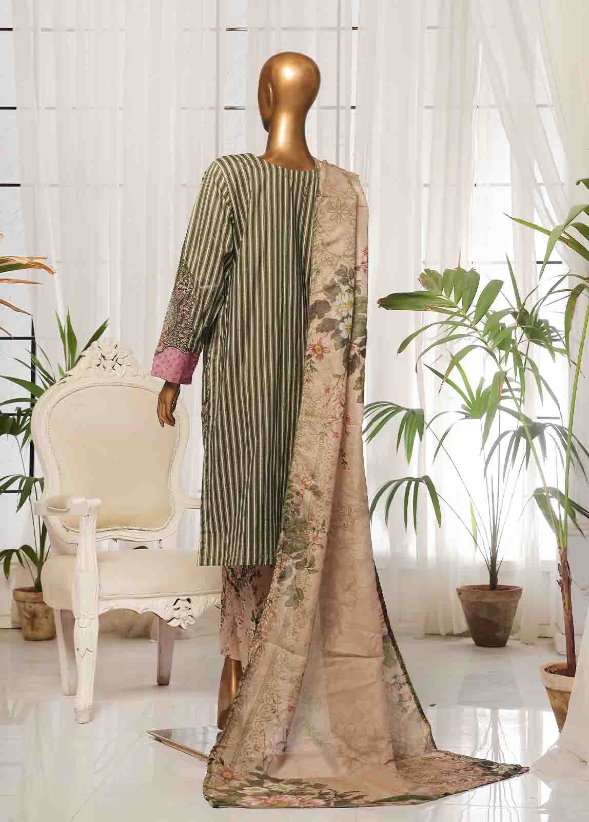 Bin Saeed Fabric - SM-EKS-012 O-B- 3 Piece Printed Embroidered Stitched Suit