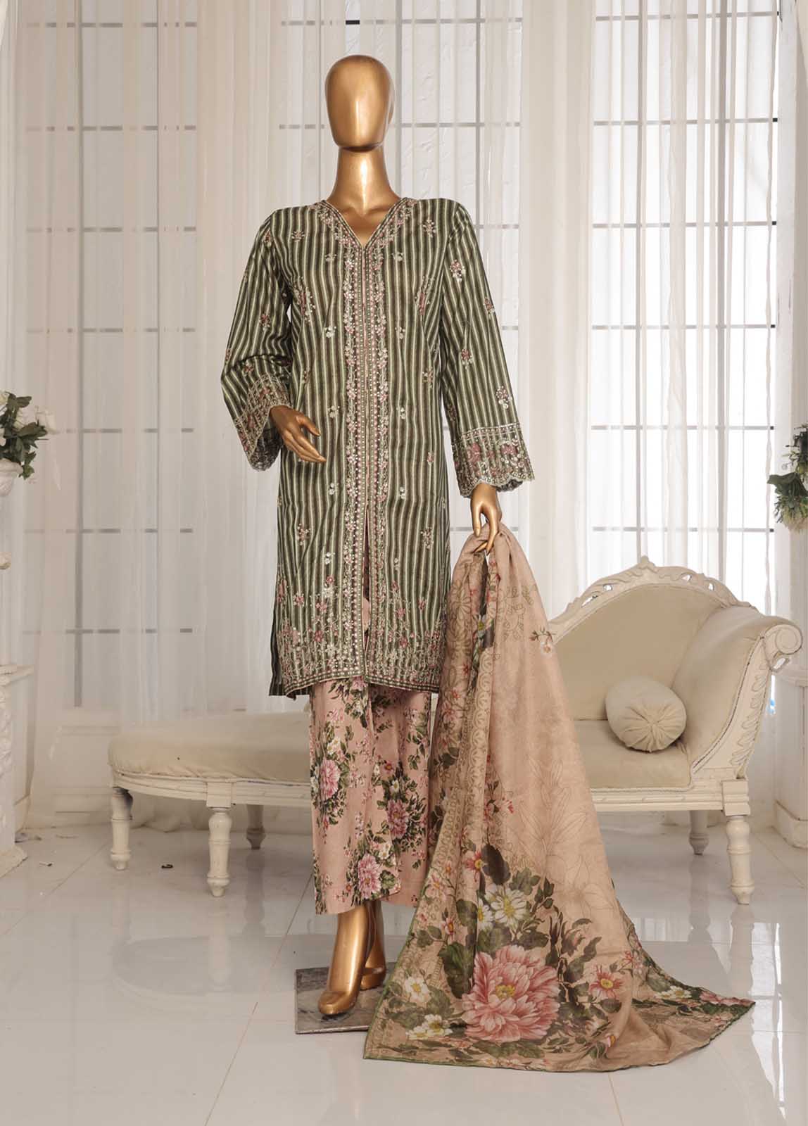 Bin Saeed Fabric - SM-EKS-012 O-S- 3 Piece Printed Embroidered Stitched Suit