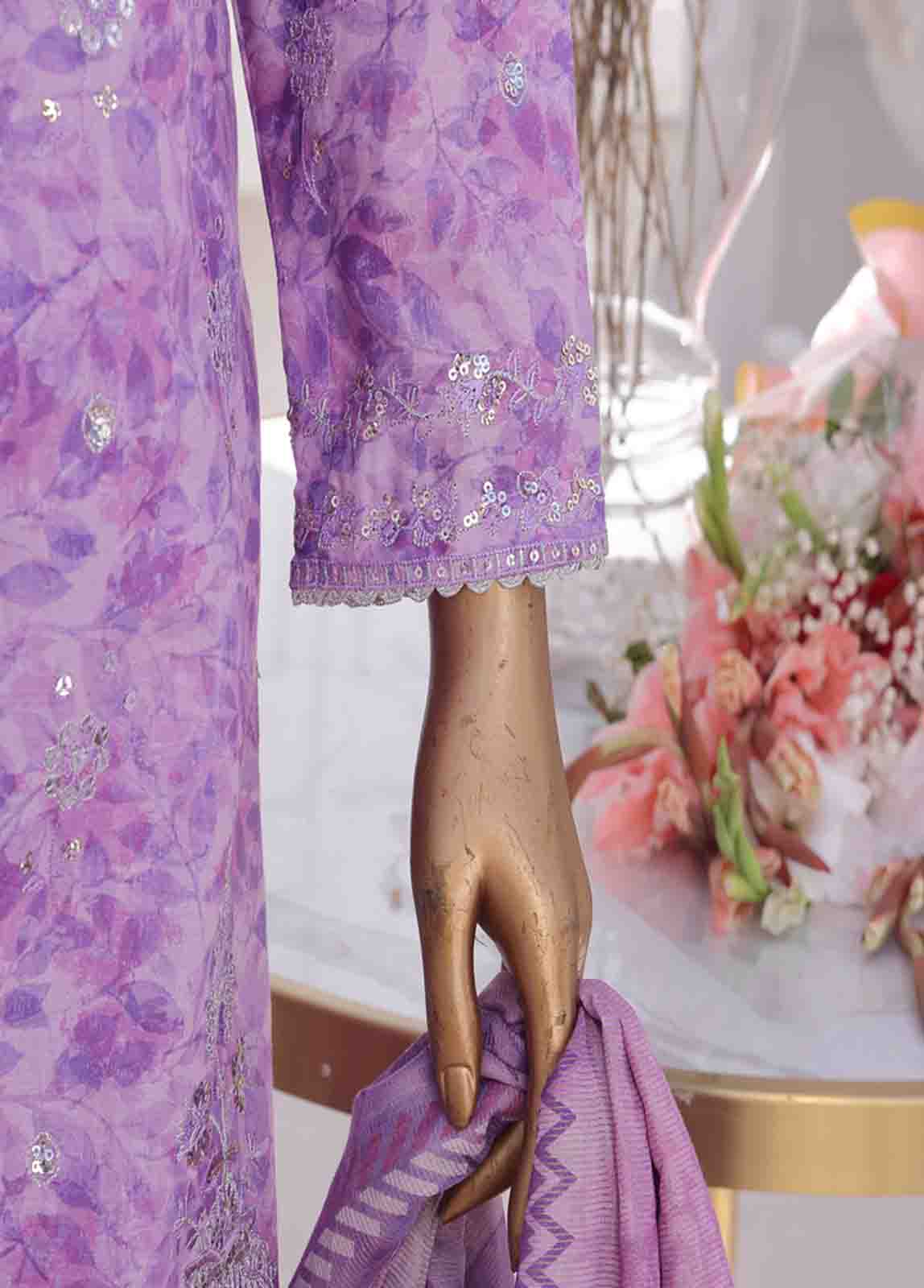 Bin Saeed Fabric - SM-EKS-017- 3 Piece Printed Embroidered Stitched Suit