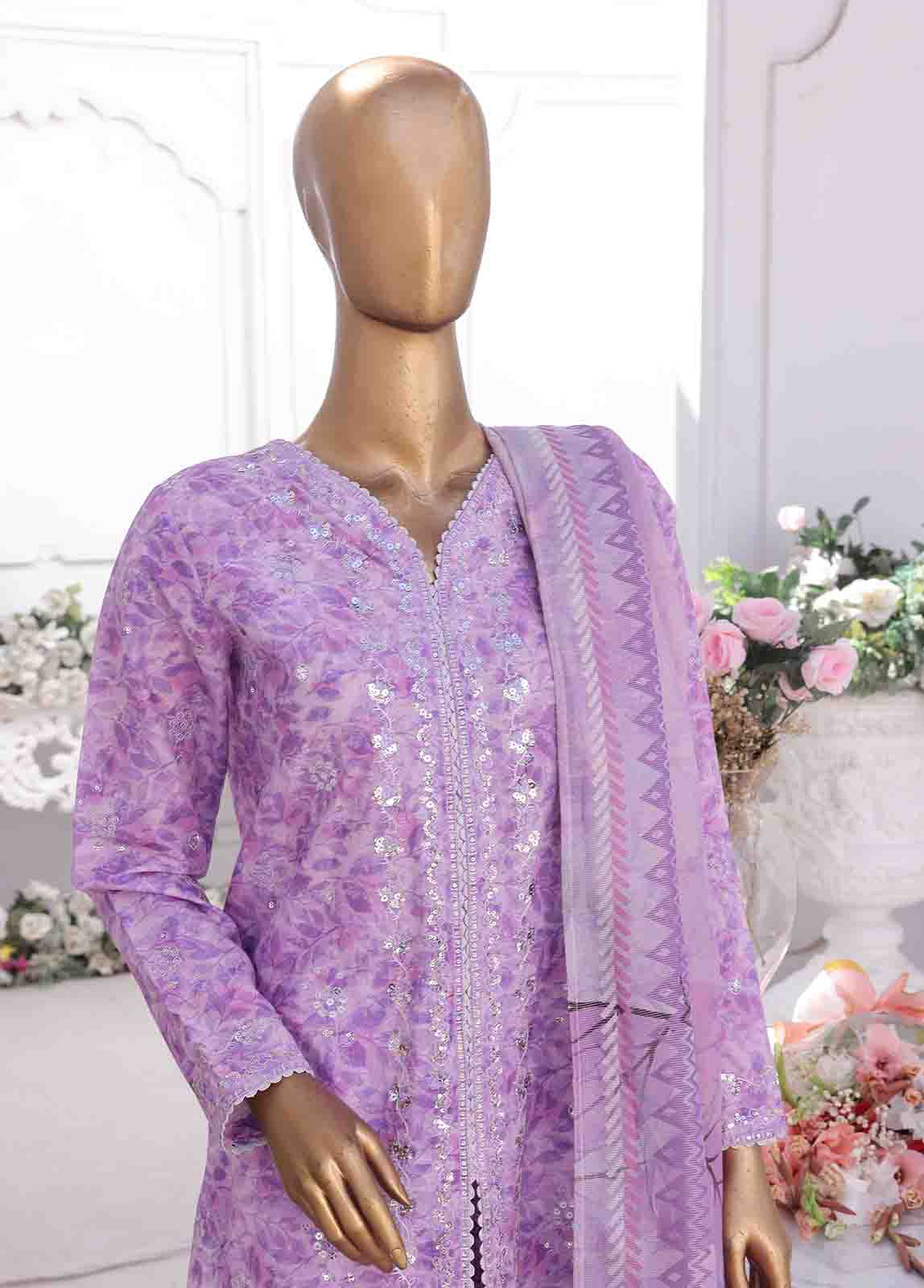 Bin Saeed Fabric - SM-EKS-017- 3 Piece Printed Embroidered Stitched Suit