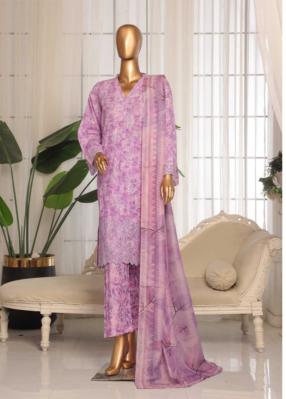 Bin Saeed Fabric - SM-EKS-017 B-S- 3 Piece Printed Embroidered Stitched Suit